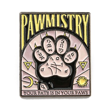 Cat Theme Tarot Card Enamel Pins, Gunmetal Alloy Brooches for Backpack Clothes, Word Your Fate Is In Your Paws, Paw Print, 30.5x25.5x2mm