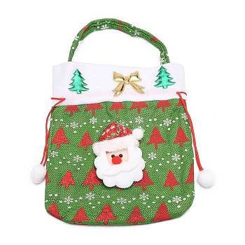 Christmas Cloth Candy Bags Decorations, Drawstring Cartoon Doll Bag, with Handle, for Christmas Party Snack Gift Ornaments, Sea Green, Santa Claus Pattern, 32.5x20x1.3cm