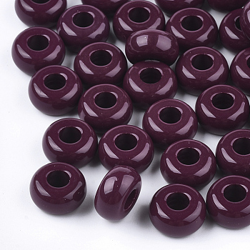 Opaque Acrylic European Beads, Large Hole Beads, Rondelle, Dark Red, 13x7mm, Hole: 5mm, about 700pcs/500g
