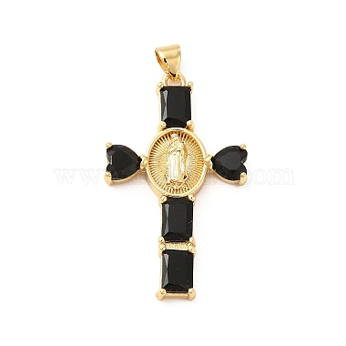 Real 18K Gold Plated Black Cross Brass+Cubic Zirconia Pendants