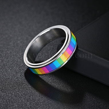 Rainbow Color Pride Flag Enamel Rectangle Rotating Ring(RABO-PW0001-038G)-5