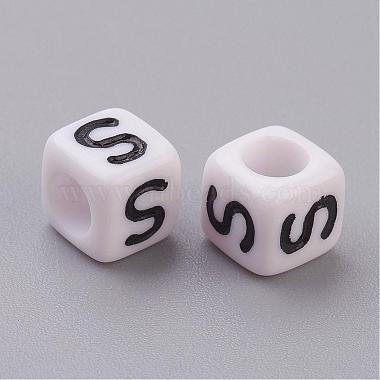 6MM Letter S White Letter Acrylic Cube Beads(X-PL37C9308-S)-2