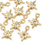 SHEGRACE Brass Clear Cubic Zirconia Charms, Cadmium Free & Nickel Free & Lead Free, Star Charms, Real 18K Gold Plated, 8x7x2mm, Hole: 2mm(XGRQ2O492-425G)