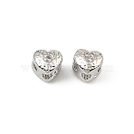 Brass Clear Cubic Zirconia Beads, Heart, Real Platinum Plated, 4x4x3.5mm, Hole: 1.2mm(KK-D106-02P)
