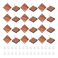 30Pcs Camel Natural Wood Stud Earrings, with Steel Iron Pins & 60Pcs Plastic Ear Nuts, Rhombus, 16.5x16.5mm, Hole: 1.6mm, Pin: 0.8mm(EJEW-UN0002-33B)