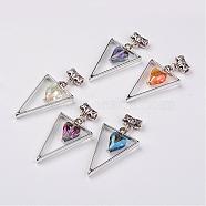 Alloy Pendants, with Glass Heart, Triangle, Mixed Color, 48.5mm, Hole: 3mm, Pendant: 25x39x3.8mm(PALLOY-JF00280)