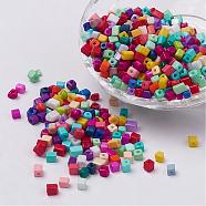 Cube Opaque Colours Glass Seed Beads, Round Hole, Mixed Color, 3~7x3~4x3~4mm, Hole: 0.5mm, about 500pcs/50g(X-SEED-R026-A19)