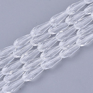 Transparent Glass Beads Strands, Faceted, Teardrop, Clear, 9~10x4mm, Hole: 1mm, about 72pcs/Strand, 26.38~27.17 inch(67~69cm)(GLAA-T009-004H)