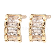 Brass Pave Clear Cubic Zirconia Curved Rectangle Stud Earrings, for Women, Light Gold, 7x4mm(EJEW-G362-10KCG)