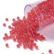 TOHO Round Seed Beads, Japanese Seed Beads, (165) Transparent AB Light Siam Ruby, 8/0, 3mm, Hole: 1mm, about 222pcs/10g(X-SEED-TR08-0165)
