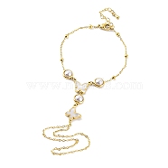 Ion Plating(IP) 304 Stainless Steel & Synthetic Shell Ring Bracelets, Cabel Chain Bracelets with Rings, Golden, Butterfly, 6-3/4 inch(17cm), Inner Diameter: 1-7/8 inch(4.8cm)(BJEW-H606-13B-G)
