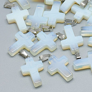Opalite Pendants, with Stainless Steel Snap On Bails, Cross, 29~30x18~19x5~6mm, Hole: 6x4mm(X-G-T080-18)