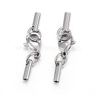 304 Stainless Steel Lobster Claw Clasps, with Cord Ends, Stainless Steel Color, Clasp: 9x6mm, Cord End: 7x2mm, Inner diameter: 1.4mm(STAS-P146-A09-1.4mm)