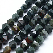 Natural Bloodstone Beads Strands, Heliotrope Stone Beads, Star Cut Round Beads, Faceted, 8~8.5mm, Hole: 1mm, about 48~50pcs/strand, 14.9~15.1 inch(38~38.5cm)(G-F523-16-8mm)