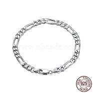 Rhodium Plated 925 Sterling Silver Figaro Chain Bracelets, with S925 Stamp, Platinum, 7-1/2 inch(19cm)(BJEW-I314-005C-P)