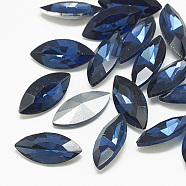 Pointed Back Glass Rhinestone Cabochons, Back Plated, Faceted, Horse Eye, Montana, 12x6x3.5mm(RGLA-T083-6x12mm-13)