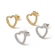 Cubic Zirconia Hollow Out Heart Stud Earrings, Rack Plating Brass Jewelry for Women, Cadmium Free & Lead Free, Mixed Color, 10.5x11mm, Pin: 0.7mm(EJEW-F301-10)