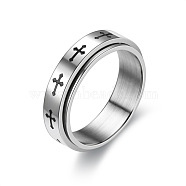 Titanium Steel Rotatable Finger Ring, Spinner Fidget Band Anxiety Stress Relief Ring for Women, Cross Pattern, US Size 6(16.5mm)(RELI-PW0001-018A-01P)