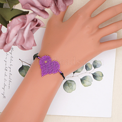 Miyuki Seed Braided Bead Bracelet, Heart Friendship Bracelet for Women, Dark Violet, 11 inch(28cm)(BJEW-A121-31A)
