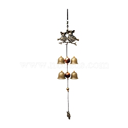 Brass Bell Wind Chimes, Resin Pendant Decorations, Owl, Antique Bronze, 450mm(WICH-PW0001-67)