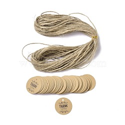 Thank You Theme Kraft Paper Jewelry Display Paper Price Tags, with Hemp Rope Twine, Flat Round, Flower Pattern, 3x0.02cm, Hole: 2.8mm(CDIS-K004-01A)