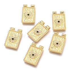 Brass Micro Pave Clear & Black Cubic Zirconia Pendants, Rectangle with Heart & Eye, Real 18K Gold Plated, 20x12.8x2.3mm, Hole: 1.8mm(ZIRC-O036-54G)
