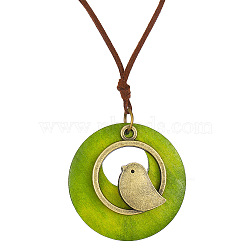 Wood & Alloy Bird Pendant Necklaces, Faux Suede Cord Long Sweater Necklaces for Women, Yellow Green, 35.43 inch(90cm)(WH-WGA4F39-01)