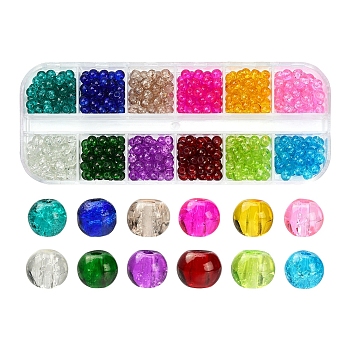 540Pcs 12 Colors Spray Painted Crackle Glass Beads Strands, Round, Mixed Color, 4mm, Hole: 1.1~1.3mm, 45pcs/color