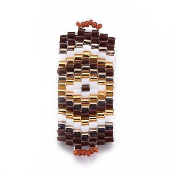 MIYUKI & TOHO Handmade Japanese Seed Beads Links, Loom Pattern, Rectangle, Colorful, 34~35x14~14.5x1.6~2mm, Hole: 1.8~2mm