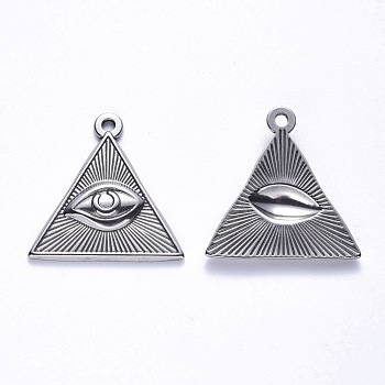 304 Stainless Steel Pendants, All Seeing Eye, Stainless Steel Color, 25.5x25x3mm, Hole: 1.8mm