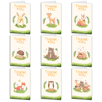SUPERDANT Thank You Theme Cards and Paper Envelopes, for Birthday Thanksgiving Day, Rectangle with Word Pattern, Animal Pattern, 10x15cm, 9pcs/set