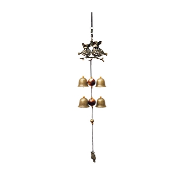 Brass Bell Wind Chimes, Resin Pendant Decorations, Owl, Antique Bronze, 450mm