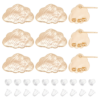 10Pcs Cloud Shape Brass Stud Earring Findings, with Sterling Silver Pin & Vertical Loops & 20Pcs Plastic Ear Nuts, Real 18K Gold Plated, 11x16mm, Hole: 1mm, Pin: 0.8mm