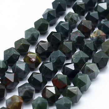 Natural Bloodstone Beads Strands, Heliotrope Stone Beads, Star Cut Round Beads, Faceted, 8~8.5mm, Hole: 1mm, about 48~50pcs/strand, 14.9~15.1 inch(38~38.5cm)
