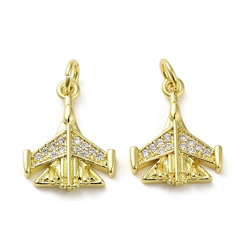 Rack Plating Brass Micro Pave Clear Cubic Zirconia Pendants, with Jump Ring, Long-Lasting Plated, Lead Free & Cadmium Free, Plane Charm, Real 18K Gold Plated, 16.5x12.5x3mm, Hole: 3mm