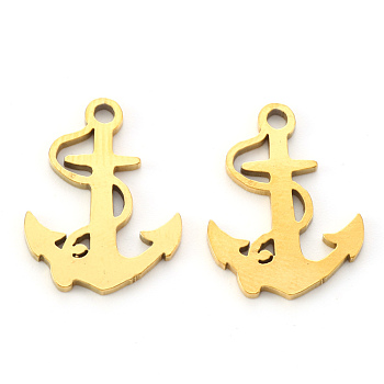 Vacuum Plating 201 Stainless Steel Pendants, Laser Cut, Anchor, Golden, 18x13x1mm, Hole: 1.4mm