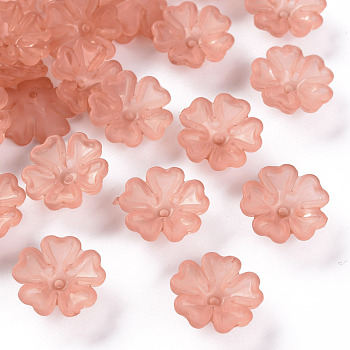 Transparent Frosted Acrylic Bead Caps, 5-Petal, Flower, Rosy Brown, 16.5x6mm, Hole: 1.6mm, about 959pcs/500g