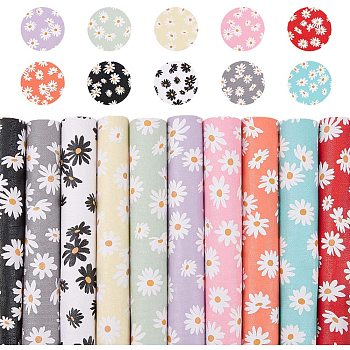 PU Leather Fabric Sheet, Self-adhesive Fabric, Rectangle, Daisy Pattern, Mixed Color, 30x20x0.1cm, 10colors, 1sheet/color, 10sheets/set