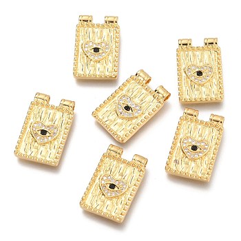 Brass Micro Pave Clear & Black Cubic Zirconia Pendants, Rectangle with Heart & Eye, Real 18K Gold Plated, 20x12.8x2.3mm, Hole: 1.8mm