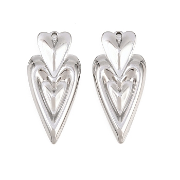 Valentine's Day 304 Stainless Steel Pendants, Heart Charms, Stainless Steel Color, 29.5x13.5x2mm, Hole: 1.2mm