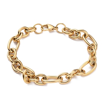Ion Plating(IP) 304 Stainless Steel Figaro Chain Bracelets, with Lobster Claw Clasps, Golden, 8-1/8 inch(20.5cm)