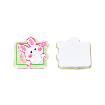 Printed Acrylic Cabochons, Rectangle with Rabbit, Hot Pink, 19.5x19x2.5mm