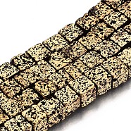 Electroplated Natural Lava Rock Beads Strands, Bumpy, Cube, Antique Golden Plated, 8x8x8mm, Hole: 1.2mm, about 48~49pcs/strand, 15.35 inch(39cm)(G-S374-005G)