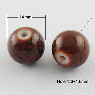 Drawbench Glass Bead Strands, Round, Coconut Brown, 14mm, Hole: 1.3~1.6mm, about 57pcs/strand, 31.4 inch(X-GLAD-S074-14mm-87)