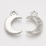 Tibetan Style Alloy Pendants, Cadmium Free & Lead Free, Moon, Antique Silver, 14.5x9.5x1mm, Hole: 1.6mm, about 2222pcs/1000g(TIBE-S318-018AS-RS)