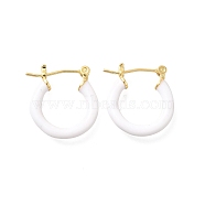 Brass Enamel Hoop Earrings for Women, Flat Round, Light Gold, White, 20x19.5x4mm, Pin: 0.8mm(EJEW-M211-01LG-A)