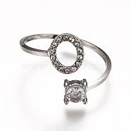 Alloy Cuff Rings, Open Rings, with Crystal Rhinestone, Platinum, Letter.O, US Size 7 1/4(17.5mm)(RJEW-I075-01P-O)