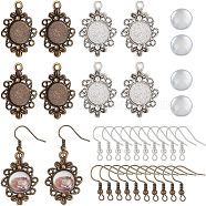 DIY Blank Dome Earrings Making Kit, Include Flower Alloy Pendant with Tray, Half Round Glass Cabochons, Brass Earring Hooks, Antique Bronze & Antique Silver, 120Pcs/box(DIY-SC0021-58)