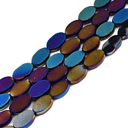 Glass Beads Strands, Oval, Rainbow Plated, 10x6x3mm, Hole: 1mm, about 54~60Pcs/strand, 20.47~23.62''(52~60cm)(GLAA-E033-04B-01)