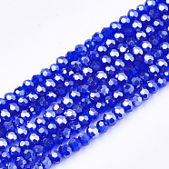Electroplate Glass Beads Strands, Pearl Luster Plated, Faceted, Rondelle, Medium Blue, 2.5~3x2~2.5mm, Hole: 0.6mm, about 196pcs/strand, 19 inch(EGLA-T013-04B)